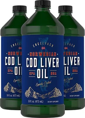 Cod Liver Oil Norwegian 16 fl oz 3 Bottles | Non-GMO, Gluten Free | by Carlyle - Image 1 of 4