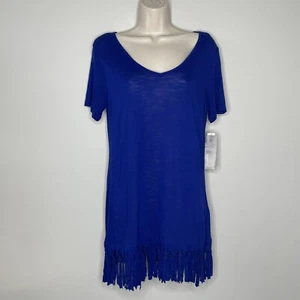 NEW Relativity Blouse Womens Small Royal Blue Fringe Top Shirt Hippie Festival - Picture 1 of 6