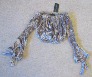 BNWT 'NEW LOOK' WOMEN'S CROPPED BLOUSON TOP CRUSHED VELVET-LOOK TAUPE 8 - Picture 1 of 4