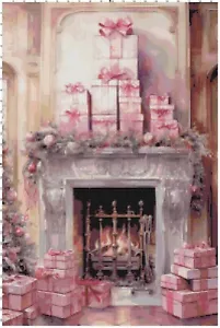 Shabby Chic rosa Weihnachtskamin gezählt Kreuzstichmuster Nadelspitze - Bild 1 von 1