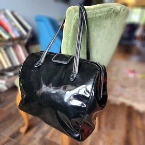 1960-70s FURLA Italy Patent Leather Doctor's Style Bag, Purse, Shoulder, Black - Picture 1 of 11