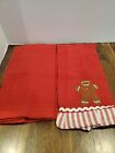 Vintage Christmas Cotton Flour Sack Dish Towel 1 Red 1 Gingerbread Man Set Of 2
