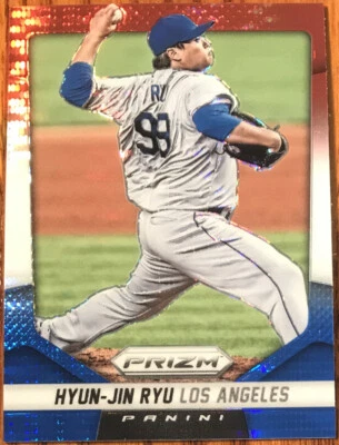 2014 Panini Prizm Prizms Red White & Blue Pulsar Hyun-Jin Ryu #27 - Image 1 of 2