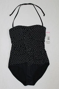 NEW WOMENS TROPICAL ESCAPE ONE PIECE RUFFLE FRONT SWIMSUIT VARIOUS SIZES BLACK  - Picture 1 of 5