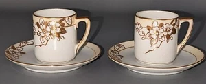 Vintage Nippon Demitasse Cups And Saucers Raised Gold Floral Pattern Set Of 2 - Picture 1 of 10