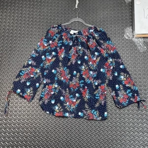 Blusa Top Para Mujer Vintage SEARS Azul Marino Rojo Estampado Floral Talla 12 - Imagen 1 de 9
