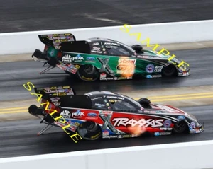 COURTNEY FORCE & JOHN FORCE FUNNY CARS RACING ON TRACK 8X10 GLOSSY PHOTO - Picture 1 of 1
