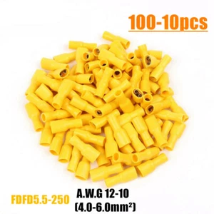 100-10x Fully Insulated Yellow Female Electrical Spade Crimp Connector Terminals - Picture 1 of 5