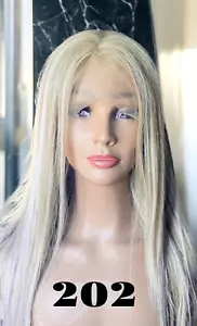 Lace Front Human Hair Wig 24" Light Blonde Highlights Dark Blonde Lowlights 202 - Picture 1 of 6