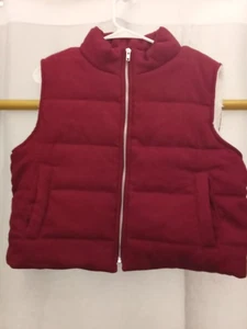 Active USA Corduroy Jacket Red Woman’s Large Full Zip Bomber Puffer Vest - Picture 1 of 7