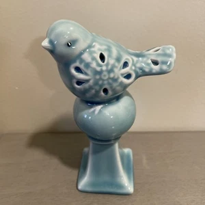 French Country Glaze Ceramic Bird on Pedestal Home Decor Figurine - Picture 1 of 9