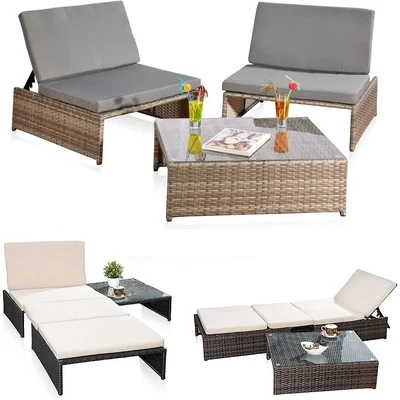 Gartenmöbel SitzgarniturLounge Garten-Set Balkon 2 Sessel Tisch Polyrattan Set - Bild 1 von 4