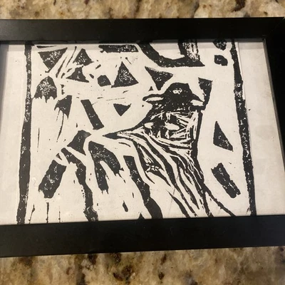 Arte popular neo-expressionista dos anos 90 arte externa (EUA) Impressão em bloco emoldurada (7x 5 pol) - Imagem 1 de 4