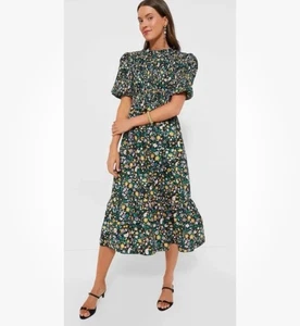 Tuckernuck HYACINTH HOUSE Floral Smocked Samantha Midi Dress Large Ruffle Puff - Picture 1 of 6
