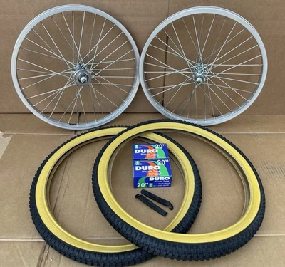 20" BMX Bike Alloy Wheel Set 36 Front Rear Silver Tires Tubes Bundle 20 x 1.75 - Image 1 of 4