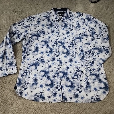 Camisa de vestir floral Ted Baker London rara para hombre azul marino talla 17 x 35 (Q9) Foto 1 de 4