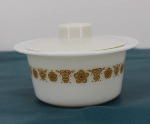 Vintage Pyrex Corning NY USA #75 Butter Bowl Butterfly Gold Tub Dish Lid - Picture 1 of 6