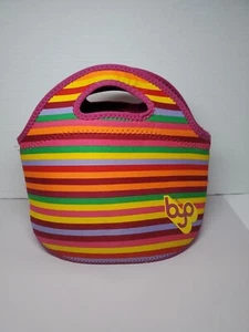 BYO Built Rambler Neoprene Striped Lunch Bag Insulated Pink Zippered 12" - Picture 1 of 5