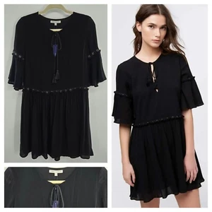 Rebecca Minkoff Black Gauze Helen Mini Dress w/ Bell Sleeves Women's Size XS NEW - Picture 1 of 9