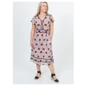 SEA NEW YORK Womens Kaleidoscope Midi Dress Short Sleeve Cotton White Red Size 2 - Picture 1 of 8