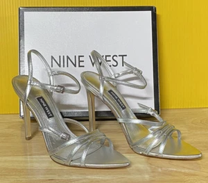 Nine West Gilficco silberne Riemchensandalen Leder 4" Stilettoabsatz 6,5 - Bild 1 von 8