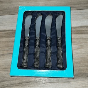 Spreaders 4 pc Vintage Hors D'oeuvres Silver Plate Serving Set Tassel Handles - Picture 1 of 6
