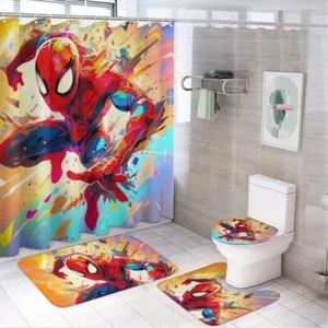 Spider-Man Cartoon Shower Curtain Set, Spider-Man Cartoon Toilet Seat Cover Set - Picture 1 of 1