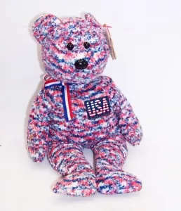 TY BEANIE BABY 2000 USA BÄR PATRIOTISCHER SITZSACK PLÜSCH MIT ETIKETT - Bild 1 von 6