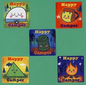75 Happy Camper Large Stickers - Party Favors - Rewards - Picture 1 of 1