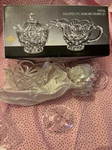 Godinger Shannon Crystal Scalloped Sugar Bowl w/Lid & Creamer  NEW IN BOX - Picture 1 of 4