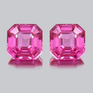 15 Ct Natural Ceylon Pink Sapphire Loose Asscher Matched Pair Gemstone 10X10 MM - Picture 1 of 8