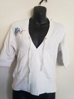 Y2K Roxy Pull Over Hoodie Short Sleeve Medium Surf Beach White - Image 1 of 4