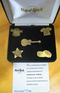 STOCKHOLM *FC PARRY* BRASS GUITAR STAR LOGO T-SHIRT CAP Hard Rock Cafe 5 PIN SET - Imagen 1 de 6