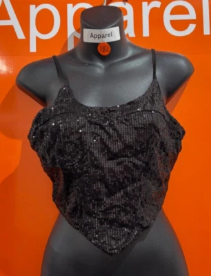 Top Corsé Boohoo Lentejuelas Doble Correa, Negro, Talla 12, Nuevo Con Etiqueta, b185 Foto 1 de 4