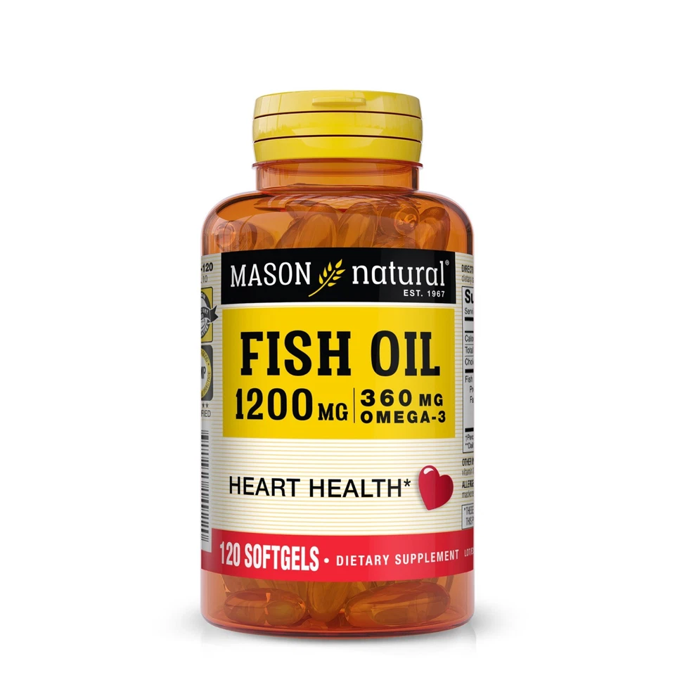 Aceite de pescado natural Mason 1.200 mg Omega-3 - Salud cardiovascular, 120 cápsulas blandas Foto 1 de 4