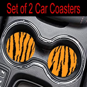 Tiger Print Rubber Car Coasters  Absorbent Car Cup Holder SET OF 2  - Picture 1 of 1
