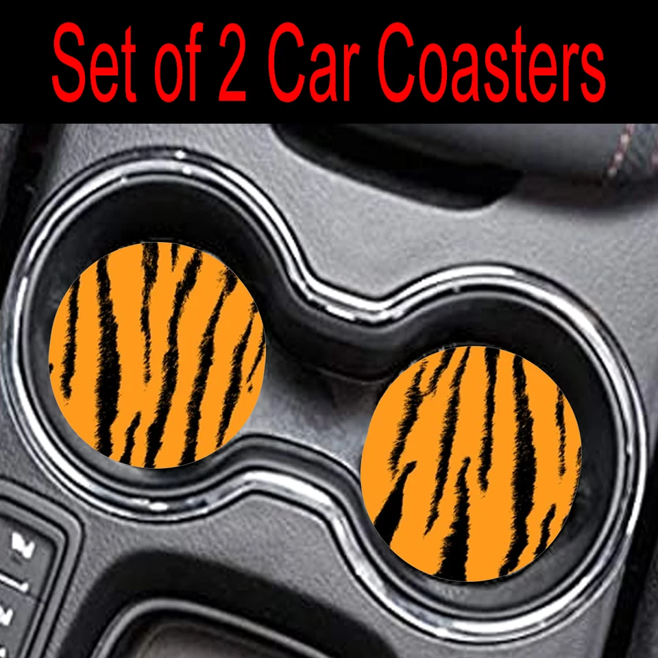 Tiger Print Rubber Car Coasters  Absorbent Car Cup Holder SET OF 2  Foto 1 de 1