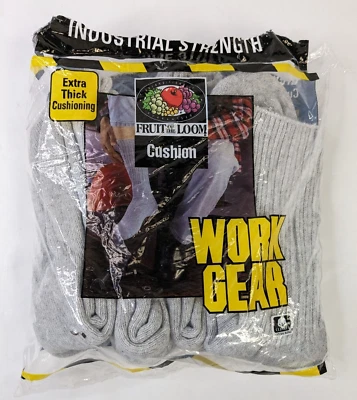 Meias de trabalho vintage Fruit Of The Loom Crews equipamento feito nos EUA pacote aberto, 4 pares - Imagem 1 de 4