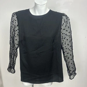 Atmos&here black with velvet polkadot chiffon sleeve style blouse Sz 14-16 - Bild 1 von 17