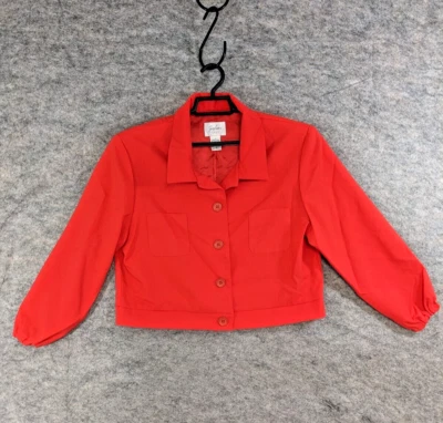 Chaqueta De Colección Jaclyn Smith Para Mujer Roja Abotonada Forrada Almohadillas para el Hombro Cintura Corta Foto 1 de 4