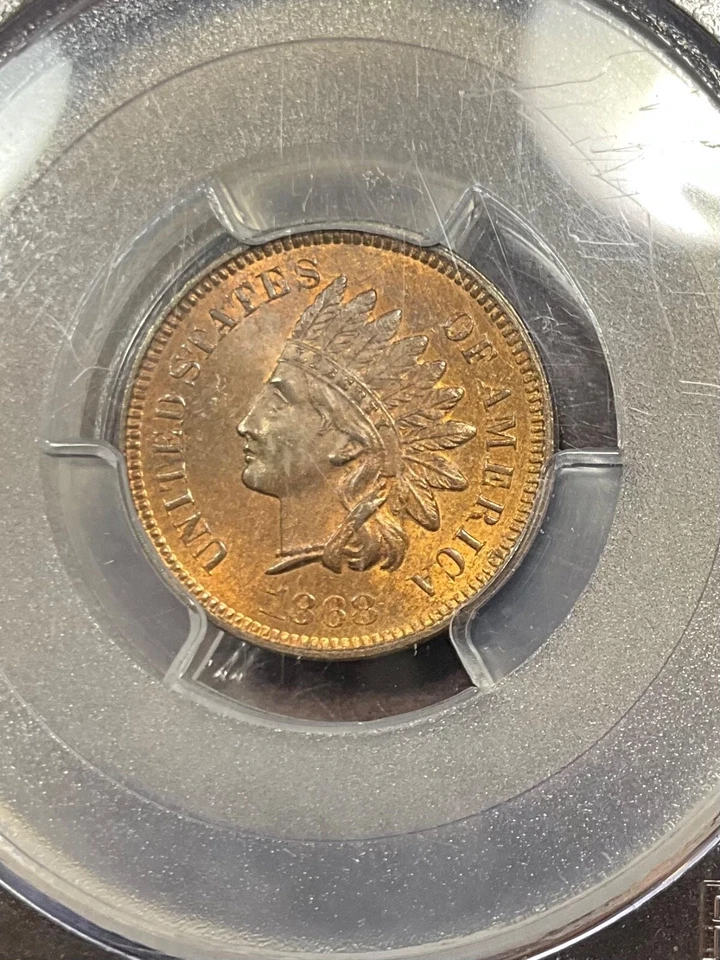 PCGS MS64+RB CAC 1868 INDIAN HEAD CENT SCARCE DATE ABSOLUTELY BEAUTIFUL - Image 1 of 3