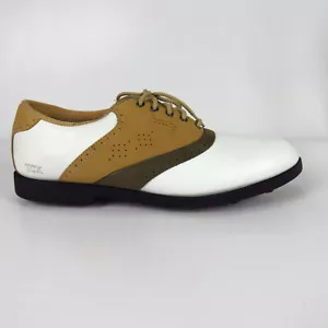 FootJoy TCX Golf Shoes Women's Sz 9.5 M White Tan Brown Soft Spikes - Picture 1 of 11