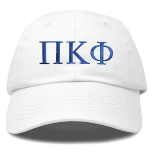 Pi Kappa Phi Greek Letters Ball Cap Embroidered Fraternity Hat in White - Picture 1 of 7