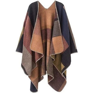 Women's Travel Plaid Shawl Wraps Open Front Poncho Cape Warm Oversized Sweate... - Picture 1 of 9