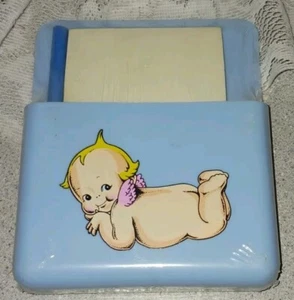 Cute Vintage Kewpie Doll Blue Magnetic Note Pad Holder & Pencil 5.5” x 4.5”  - Picture 1 of 2