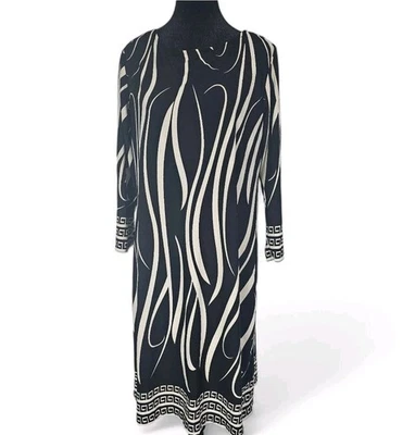 Vestido para mujer Haani XL negro blanco estampado abstracto griego retro manga 3/4 vintage Foto 1 de 4
