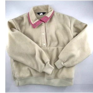 Vintage Woolrich Fleece Jacket Womens Large Cream Pink 90s Pullover Henley - Picture 1 of 9