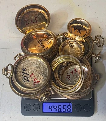 Лот из 440 г заполненных золотом карманных чехлов для часов на запчасти или металлолом - Изображение 1 из 4