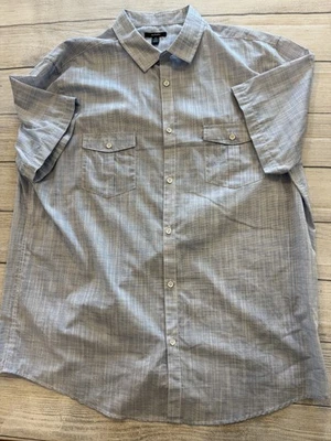 Camisa masculina Alfani 2XL azul cinza xadrez manga curta botão para cima casual leve - Imagem 1 de 4