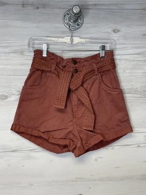 Shorts Abercrombie & Fitch Feminino XS Rosa Cintura Alta Cinto 100% Algodão Casual - Imagem 1 de 4